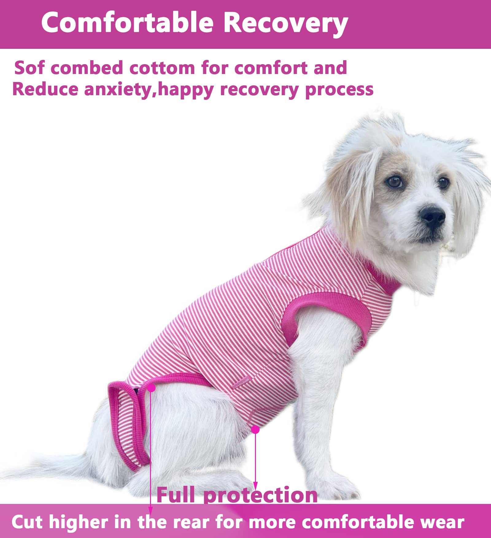 Wabdhally Dog Surgery Recovery Suit,Surgical Suit for Large Female Spay,Soft Combed Cotton,Rose Striped Zipper Onesie 3XL