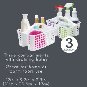 Simplify 2 Pack Utility Caddy | Dimensions: 12"x 9.2"x 7.5" | 3 Compartments | Great for Home | Dorm | 3 Compartments | Home Organization | White