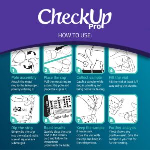 CheckUp Pro at Home Wellness Test for Dogs | Telescopic Pole, Cup, 2 Strips | Early Detection of 10 Health Indicators | pH, Protein, Urobilinogen, Glucose, Bilirubin, Ketone, S-Gravity, Blood in urine