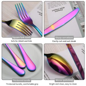 Kyraton Rainbow Silverware Set 45 Pieces Service for 8, Titanium Colorful Plating Flatware Sets Cutlery Set, Spoons and Forks Silverware Dishwasher Safe, First Apartment Must Haves Utensils Set