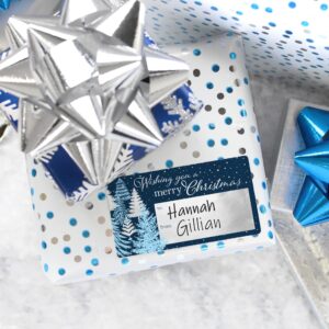 Silver Foil and Blue Christmas Tags, 75 Count, Blue and Silver Christmas Tree Gift Wrap Tags, Self Adhesive Peel and Stick Christmas Gift Tags, Blue Wrapping Paper Supplies