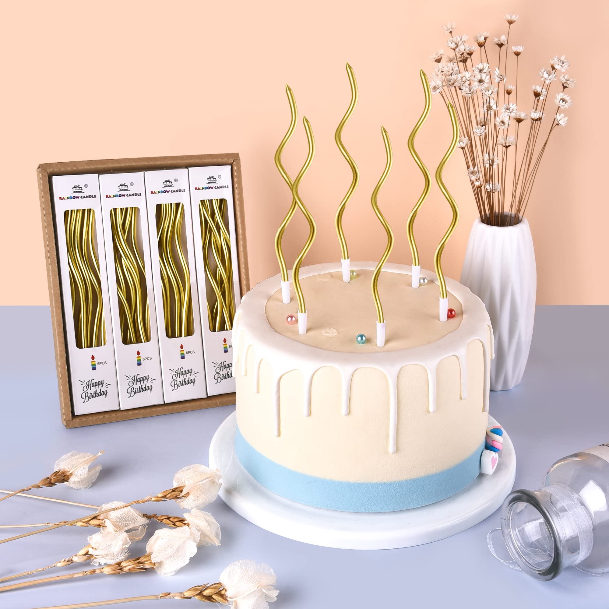 PHD CAKE 24-Count Gold Spiral Long Thin Metallic Birthday Candles, Cake Candles, Birthday Parties, Wedding Decorations, Party Candles