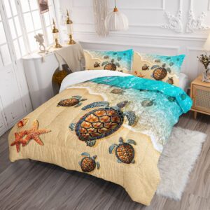 CVHouse Sea Turtle Comforter Set,Ocean Sea Turtle Bedding Set for Kids Teens,Beach Sea Turtle Comforter Sea Turtle Duvet Set Room Decor Quilt Set Twin Size