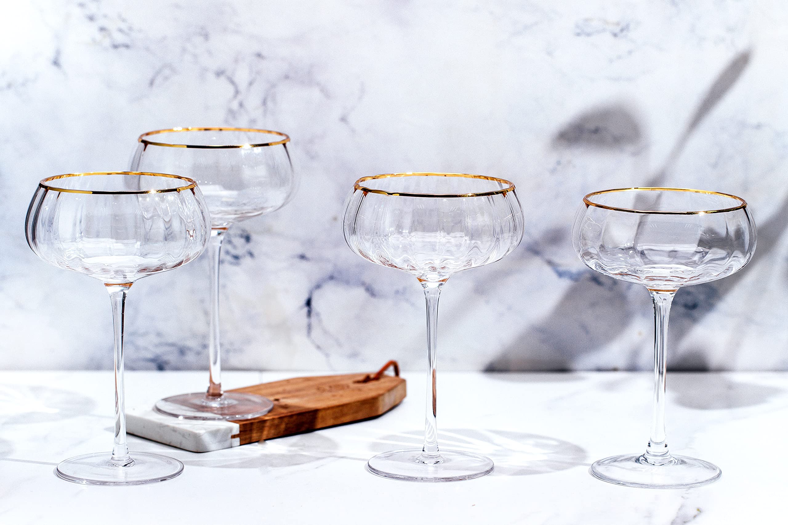 Lysenn Vintage Coupe Glasses Set of 4 - Hand Blown Gold Rim Martini Glasses - for Your Next Cocktail & Champagne Party - 9fl oz