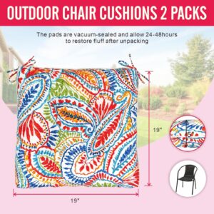 JMGBird Outdoor Chair Cushion Set of 2 Patio Cushions 19x19 with Ties Outdoor Cushions for Patio Furniture