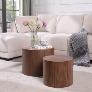 kevinspace nesting coffee table set of 2, round nesting tables wooden end tables for small space, modern side tables set for living room, office, no need assembly, walnut