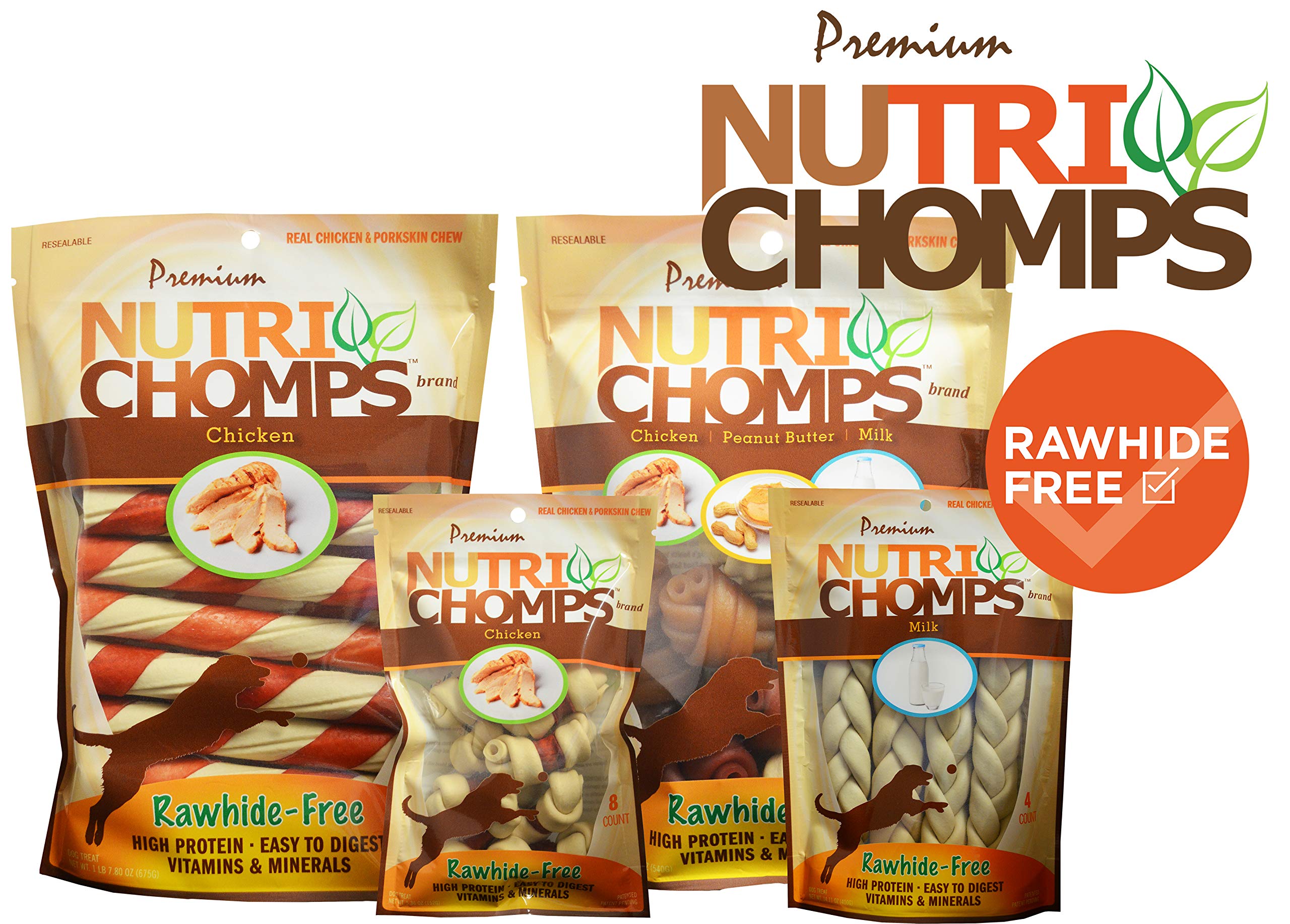 Nutri Chomps Dog Chews, Real Chicken, Peanut Butter and Milk Flavors | Easy to Digest Rawhide-Free Dog Treats