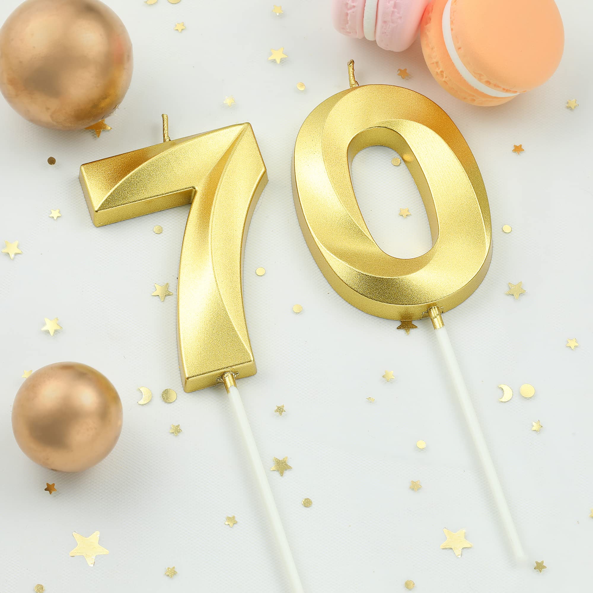 CAKE CODE 2.76 Inch Diamond Gold 70 Number Birthday Candles, Gold Number Candles, Cake Number Candles, Party Celebration