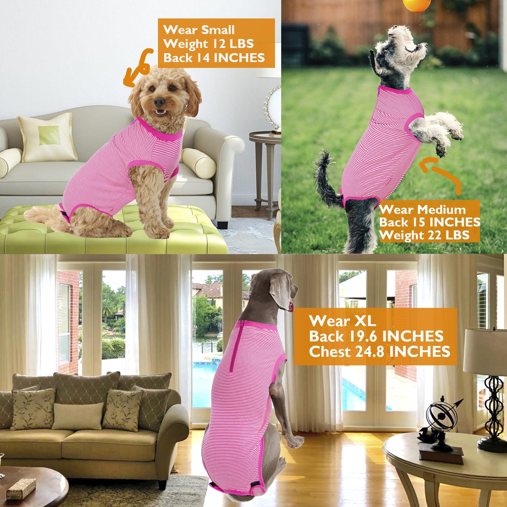 Wabdhally Dog Surgery Recovery Suit,Surgical Suit for Large Female Spay,Soft Combed Cotton,Rose Striped Zipper Onesie XL