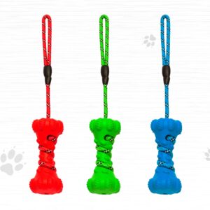 PetPurpose Interactive Dog Toys for Aggressive Chewers, Puppies, and Active Dogs with Rubber Teeth Cleaning Textured Chew Surface and Throw or Tug Rope, Heavy Duty (Blue)