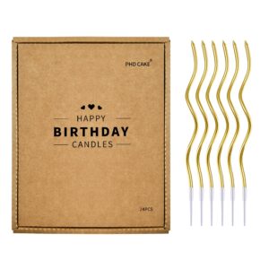 phd cake 24-count gold spiral long thin metallic birthday candles, cake candles, birthday parties, wedding decorations, party candles