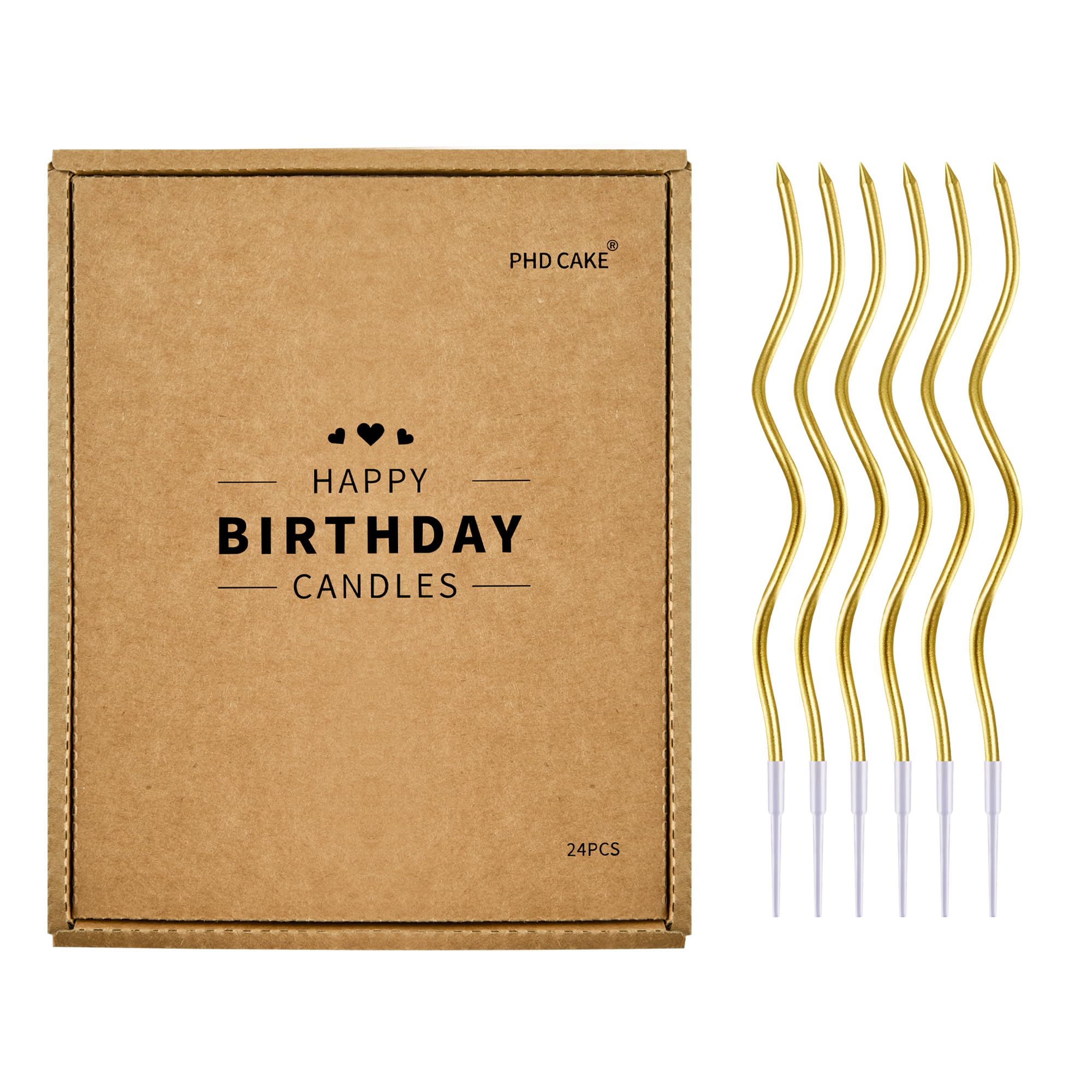 PHD CAKE 24-Count Gold Spiral Long Thin Metallic Birthday Candles, Cake Candles, Birthday Parties, Wedding Decorations, Party Candles