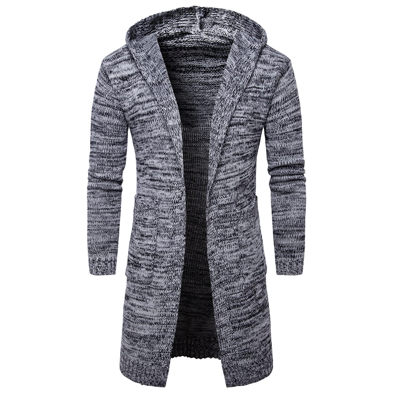 Maiyifu-GJ Men Long Knitted Cardigan Sweater Casual Lightweight Open Front Hooded Sweaters Slim Fit Knit Hoodies Sweatshirts (Grey,XX-Large)