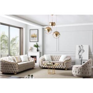 Beyan Signature Bursa 84 in. Loveseat in Cream Velvet