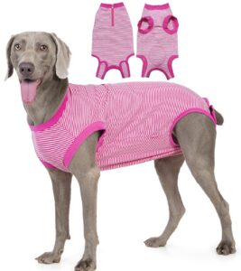 wabdhally dog surgery recovery suit,surgical suit for large female spay,soft combed cotton,rose striped zipper onesie xxl