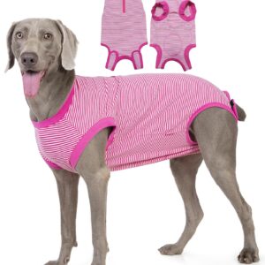 Wabdhally Dog Surgery Recovery Suit,Surgical Suit for Large Female Spay,Soft Combed Cotton,Rose Striped Zipper Onesie 3XL