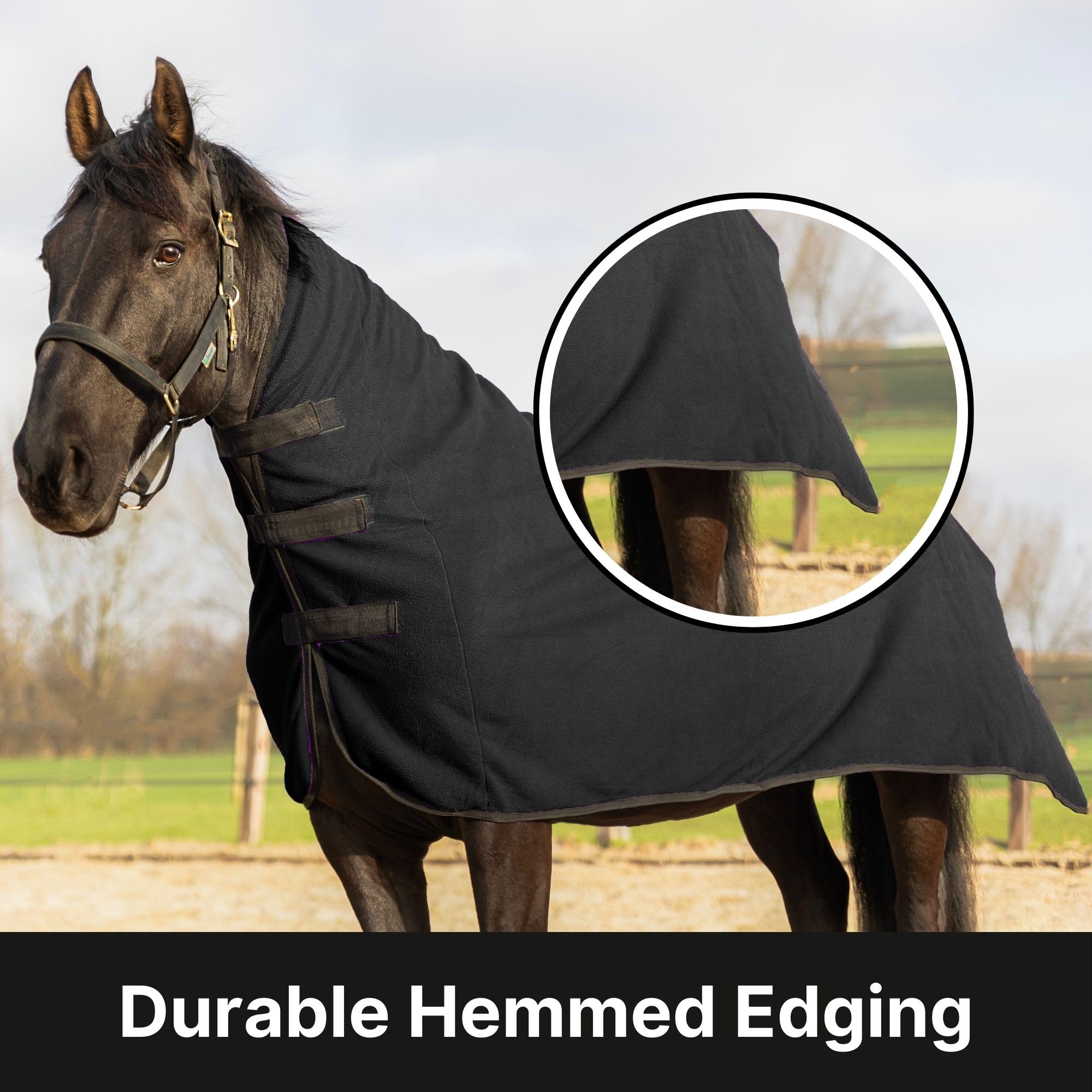 RESISTANCE Long Lasting & Warm Soft Fleece Contour Cooler for Horse (Large (74"-78"), Black)