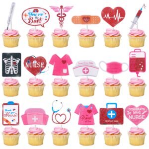 36pcs Nurse Cupcake Toppers Nurse Graduation Party Cake Decoration Medical Rn Party Supplies Favors for Nursing Party Nurse Grad Theme Party Baby Shower Birthday Party