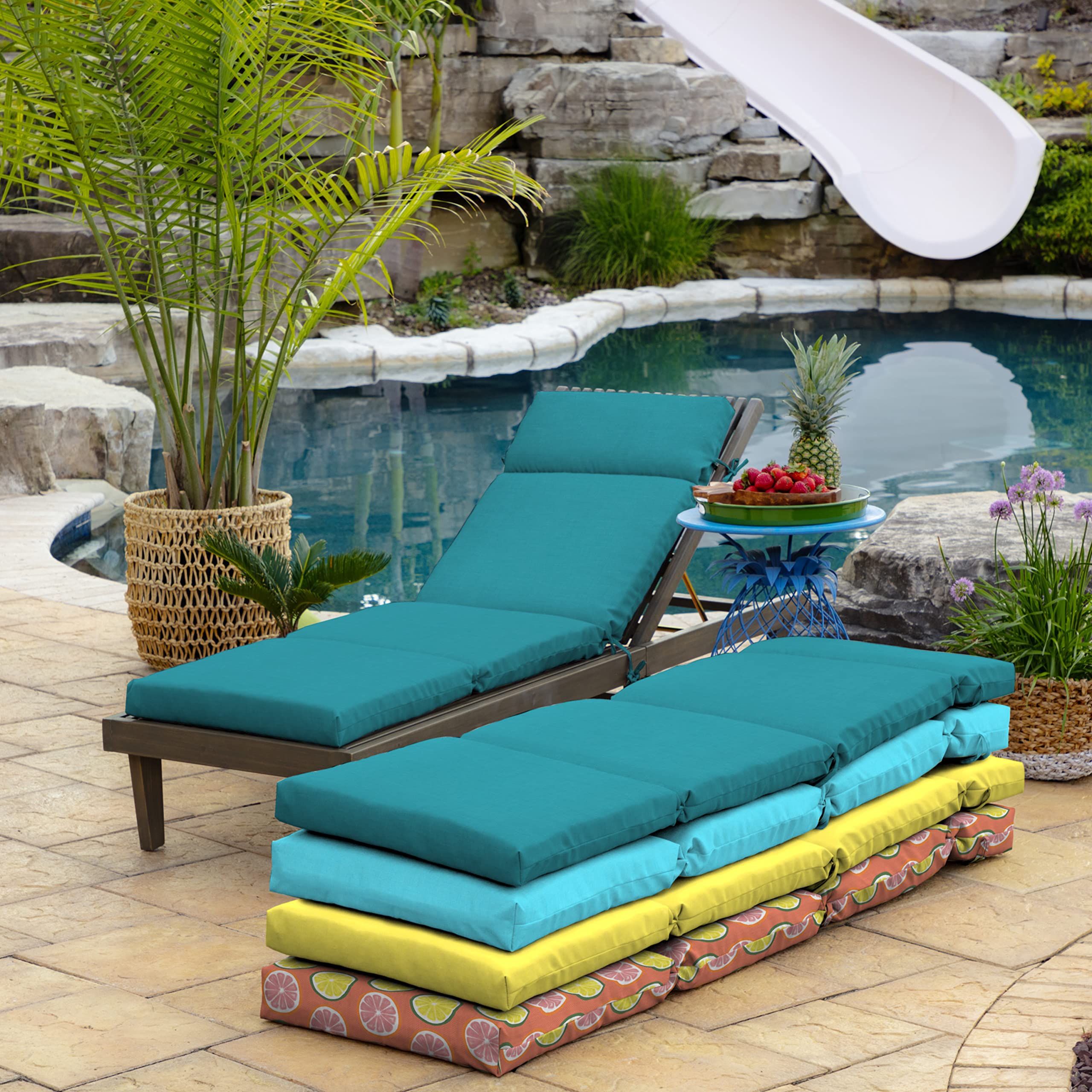 Arden Selections Outdoor Chaise Cushion, 21 x 72, Rain-Proof, Fade Resistant 72 x 21, Lake Blue Leala