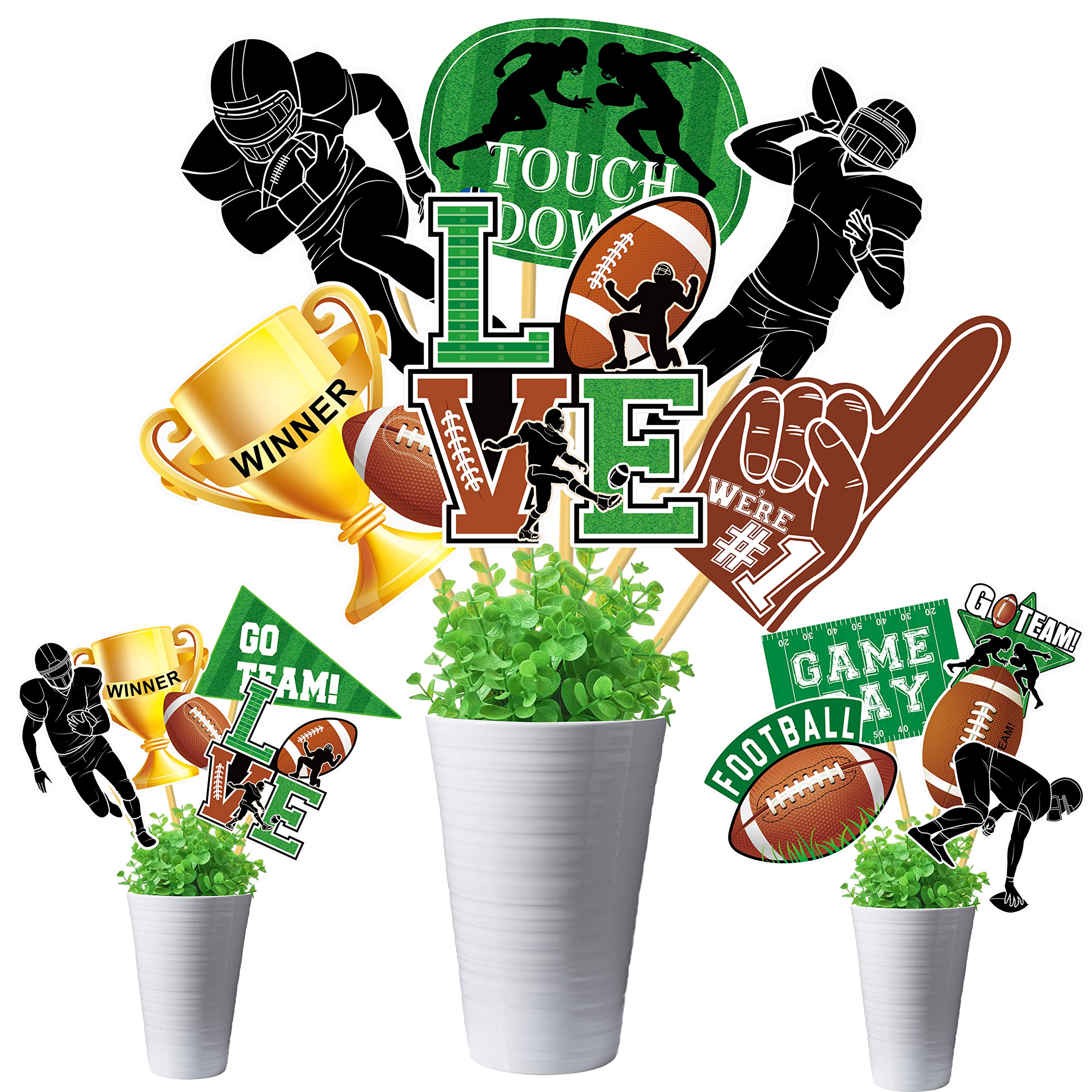 24pcs Football Party Centerpieces Sticks Football Table Toppers Decorations for Game Day Football Touchdown Party Sport Theme Birthday Party Baby Shower Supplies