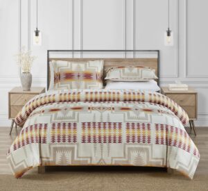 pendleton harding duvet set, full/queen 100% cotton, lightweight, iconic harding design, includes matching shams, machine washable, ivory