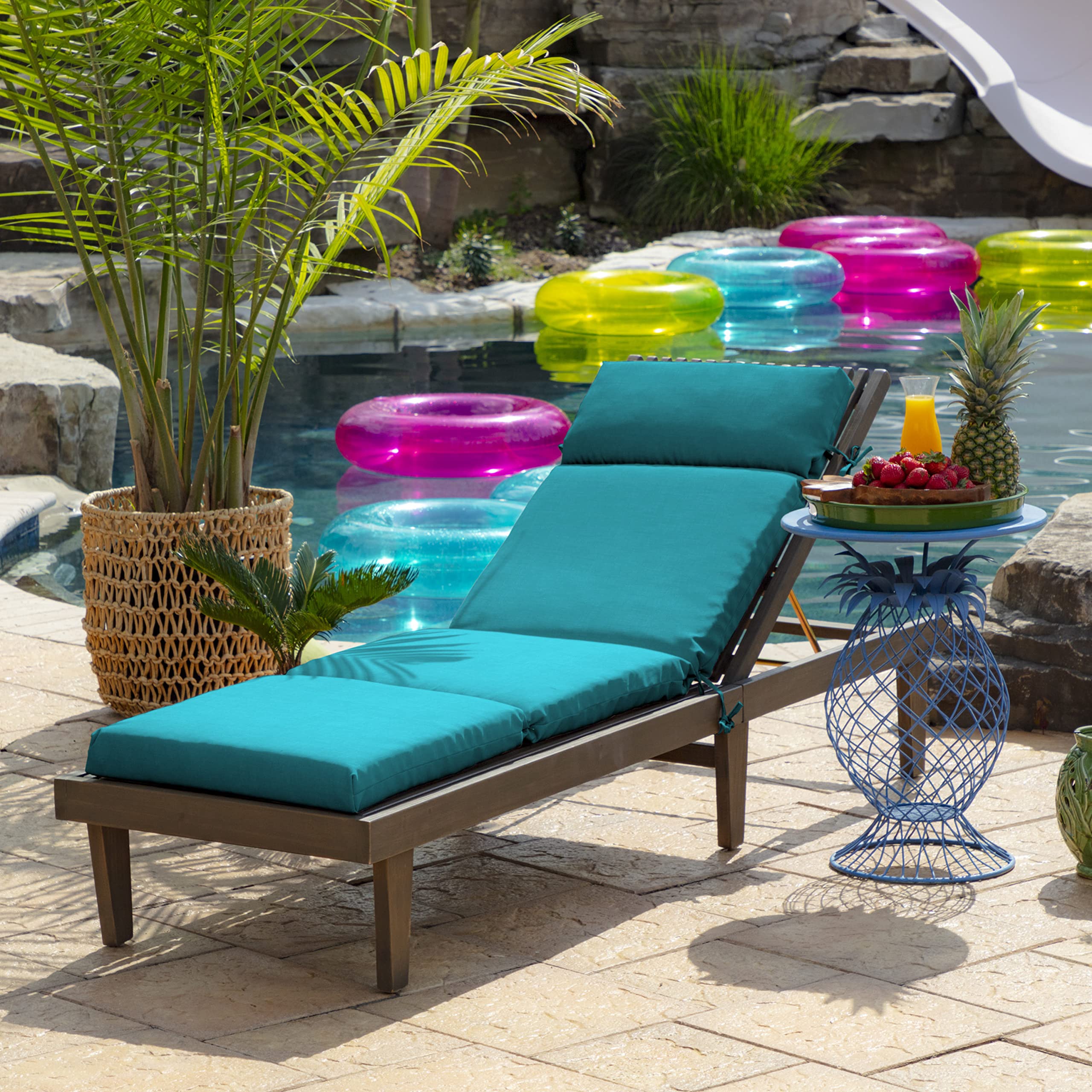 Arden Selections Outdoor Chaise Cushion, 21 x 72, Rain-Proof, Fade Resistant 72 x 21, Lake Blue Leala