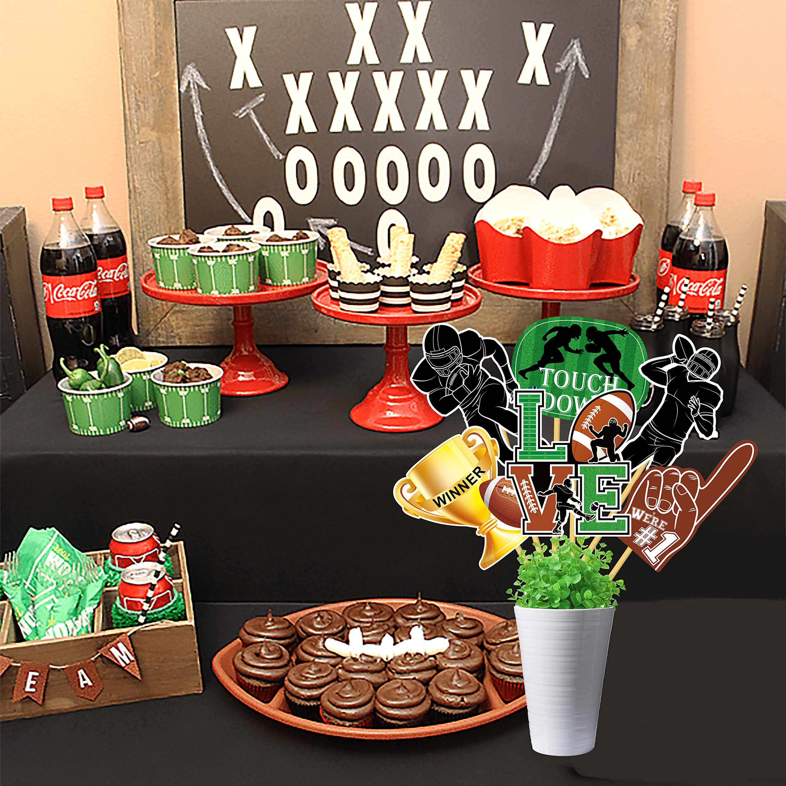 24pcs Football Party Centerpieces Sticks Football Table Toppers Decorations for Game Day Football Touchdown Party Sport Theme Birthday Party Baby Shower Supplies