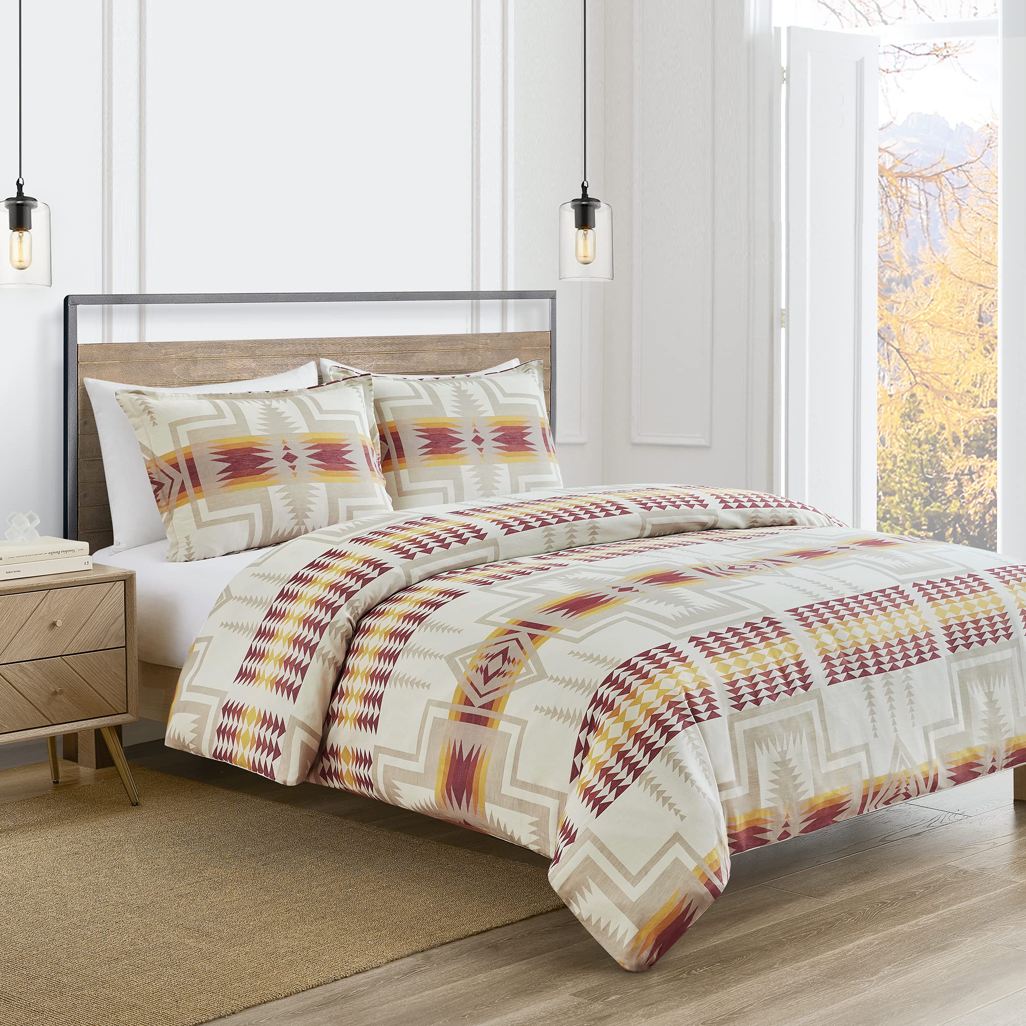 PENDLETON Harding Duvet Set, Full/Queen 100% Cotton, Lightweight, Iconic Harding Design, Includes Matching Shams, Machine Washable, Ivory