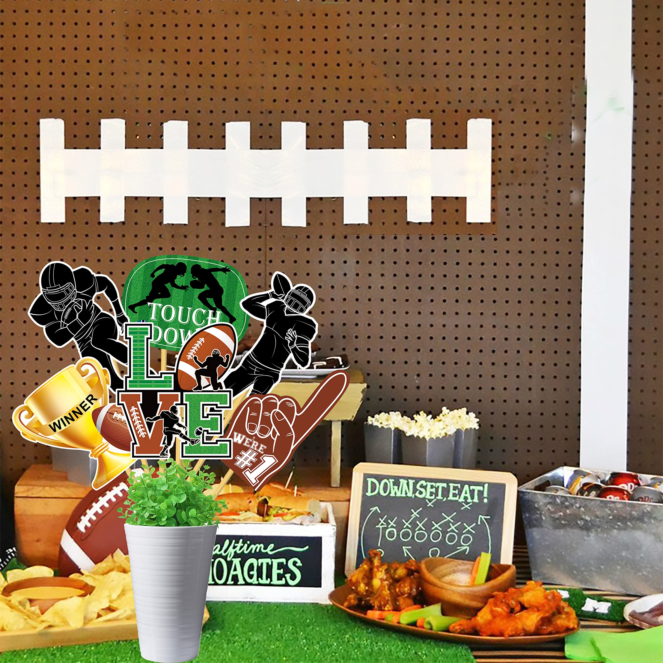 24pcs Football Party Centerpieces Sticks Football Table Toppers Decorations for Game Day Football Touchdown Party Sport Theme Birthday Party Baby Shower Supplies