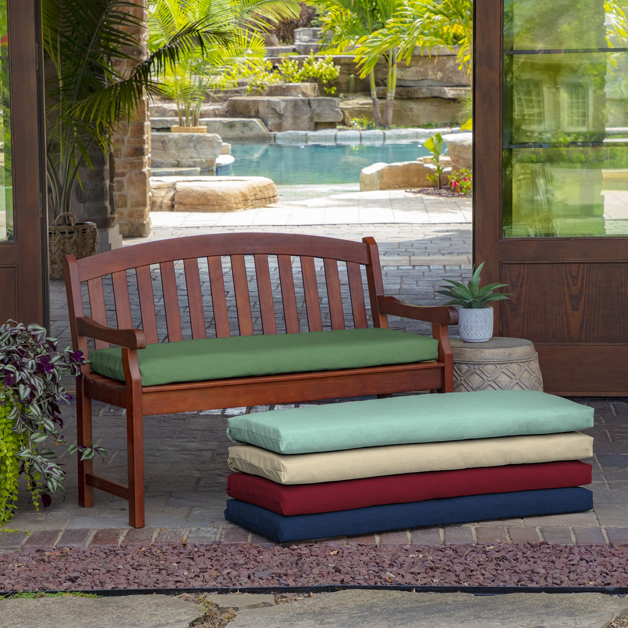 Arden Selections Outdoor Bench Cushion, 46 x 17, Rain-Proof, Fade Resistant 17 x 46, Moss Green Leala