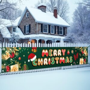 katchon, merry christmas yard banner - large, 120x20 inch | christmas banner for outdoor christmas decorations | christmas banners for outside | christmas yard decorations, christmas party decorations