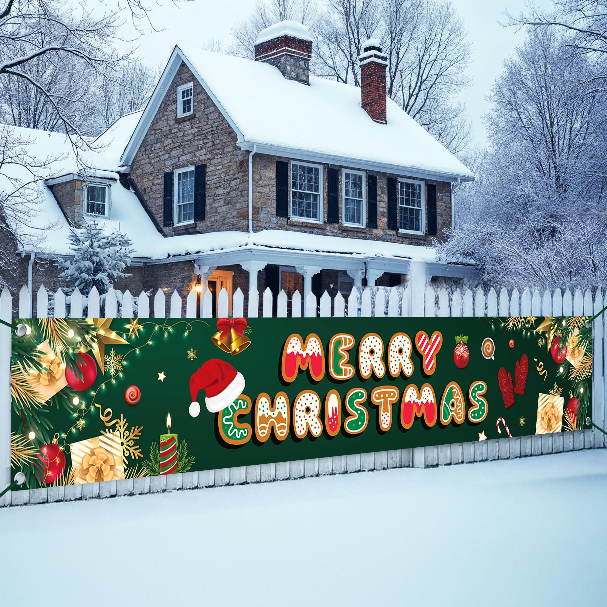 KatchOn, Merry Christmas Yard Banner - Large, 120x20 Inch | Christmas Banner for Outdoor Christmas Decorations | Christmas Banners for Outside | Christmas Yard Decorations, Christmas Party Decorations