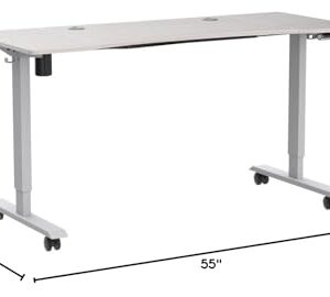 Suhapup Electric Height Adjustable Computer Desk,55x30 inches Desk with Memory Controller Corner Standing Desk Modern Workstation with Ergonomic Desk Light Oak Splice Board/White Frame