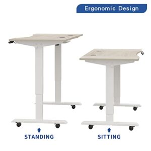 Suhapup Electric Height Adjustable Computer Desk,55x30 inches Desk with Memory Controller Corner Standing Desk Modern Workstation with Ergonomic Desk Light Oak Splice Board/White Frame