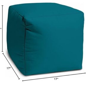 17" Cool Dark Teal Solid Color Indoor Outdoor Pouf Ottoman Multi Modern Contemporary Vinyl Removable Cover