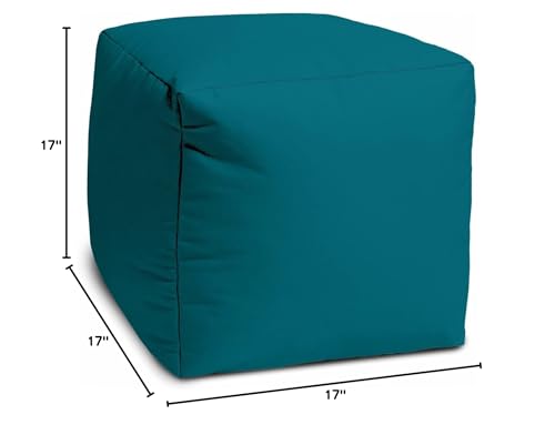 17" Cool Dark Teal Solid Color Indoor Outdoor Pouf Ottoman Multi Modern Contemporary Vinyl Removable Cover