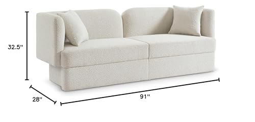 Meridian Furniture 616Cream-S Marcel Collection Modern | Contemporary Sofa with Rich Cream Boucle Fabric, Curved Back, 91" W x 28" D x 32.5" H, Cream