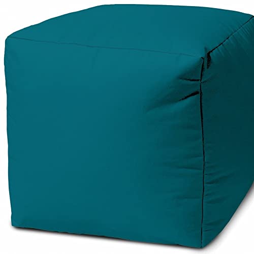 17" Cool Dark Teal Solid Color Indoor Outdoor Pouf Ottoman Multi Modern Contemporary Vinyl Removable Cover