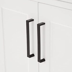 ARIEL Hepburn Bathroom Vanity Base Cabinet 36" White, Right Offset Sink Configuration, 2 Soft Closing Doors, 5 Full Extension Dovetail Drawers, Toe Kick, Matte Black