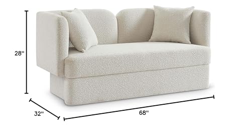 Meridian Furniture 616Cream-L Marcel Collection Modern | Contemporary Loveseat with Rich Cream Boucle Fabric, Curved Back, 68" W x 28" D x 32" H, Cream