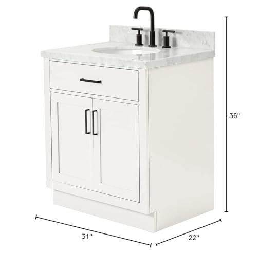 ARIEL Hepburn 31" Inch Oval Sink Vanity with 1.5" Edge Carrara White Countertop in White