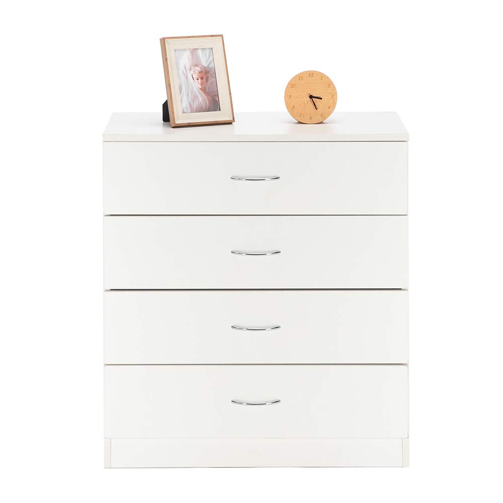 Karl home White 4 Drawer Dresser for Bedroom, Modern Nightstand Storage Chest of Drawer, Wooden Side Table End Table, Living Room, Reception Room