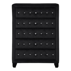 Galaxy Home Furnishings Sophia Crystal Tufted Chest Finished with Velvet Fabric/Wood in Black