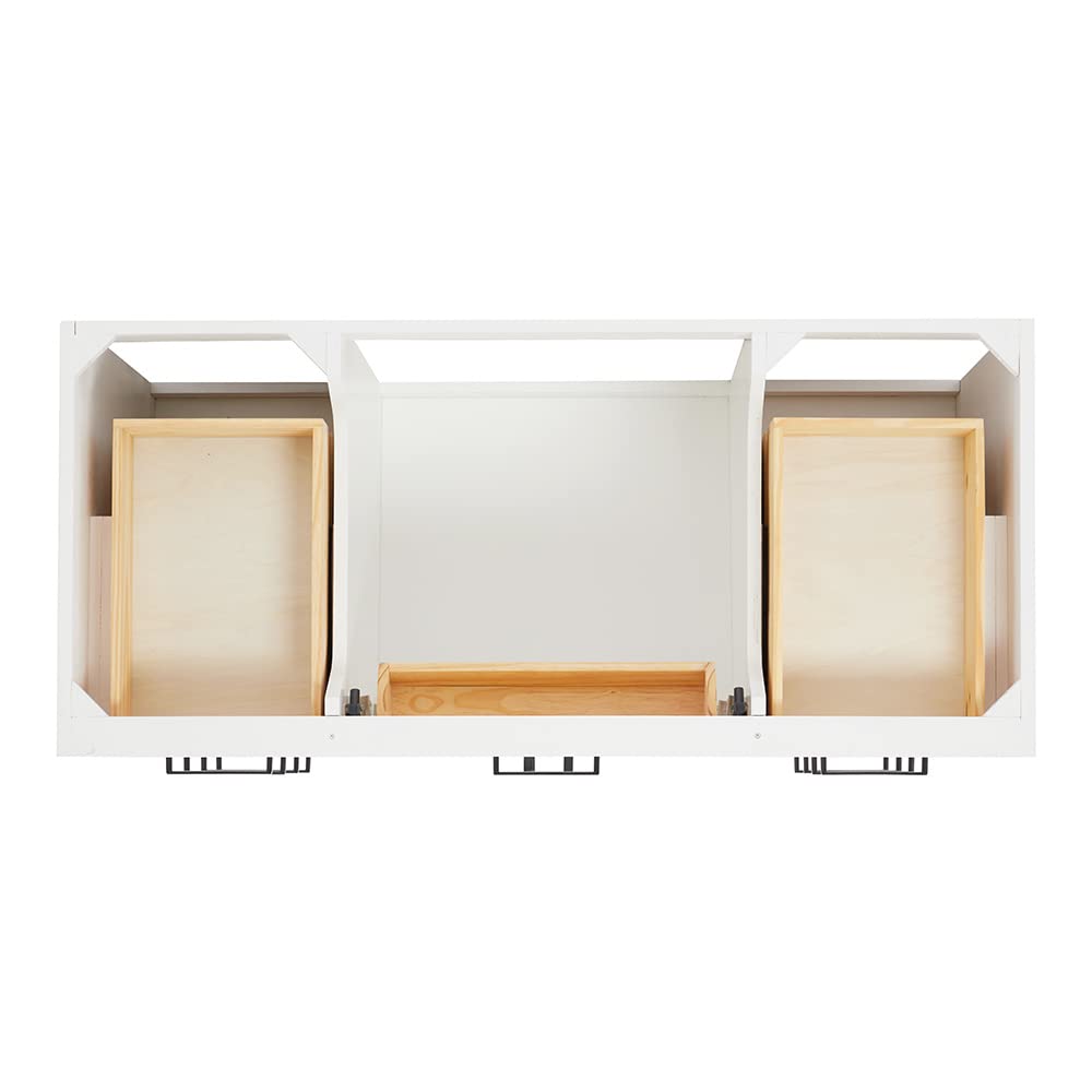 ARIEL Hepburn Bathroom Vanity Base Cabinet 48" White, Single Sink Configuration, 2 Soft Closing Doors, 9 Full Extension Dovetail Drawers, Toe Kick, Matte Black