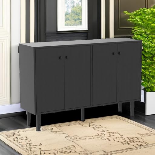 Panana Sideboard Buffet Cabinet Kitchen Storage Cabinet Living Room 4 Doors Console Table (Black)