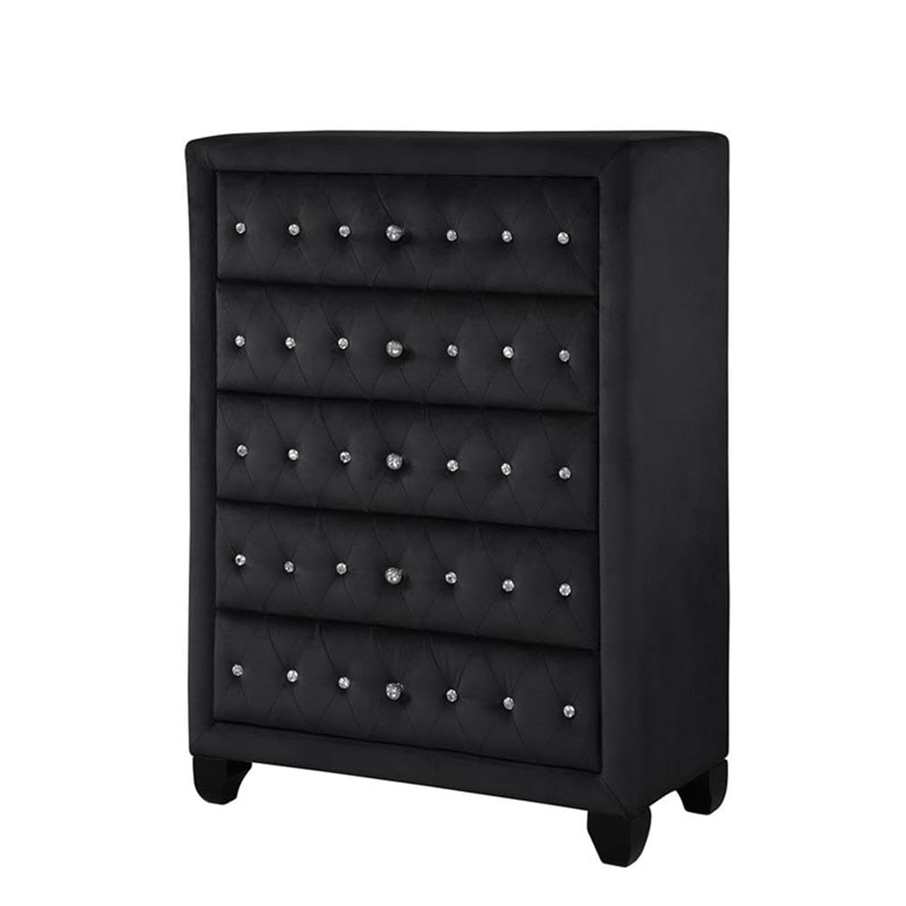 Galaxy Home Furnishings Sophia Crystal Tufted Chest Finished with Velvet Fabric/Wood in Black