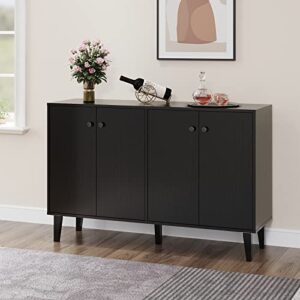 panana sideboard buffet cabinet kitchen storage cabinet living room 4 doors console table (black)