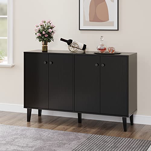 Panana Sideboard Buffet Cabinet Kitchen Storage Cabinet Living Room 4 Doors Console Table (Black)