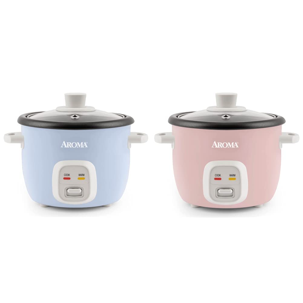 Aroma Housewares 4-Cups (Cooked) / 1Qt. Rice & Grain Cooker (ARC-302NGBL), Blue & 4-Cups (Cooked) / 1Qt. Rice & Grain Cooker (ARC-302NGP), Pink