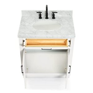 ARIEL Hepburn 31" Inch Oval Sink Vanity with 1.5" Edge Carrara White Countertop in White